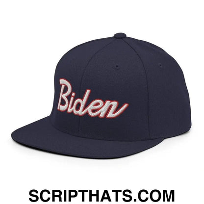 2024 Biden Script Flat Brim Bill Snapback Hat Navy