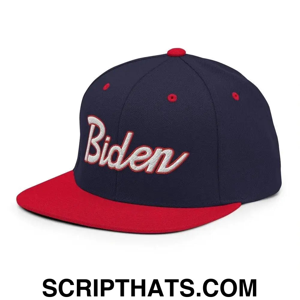 2024 Biden Script Flat Brim Bill Snapback Hat Navy Red