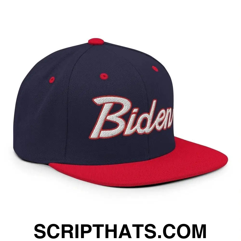 2024 Biden Script Flat Brim Bill Snapback Hat Navy Red