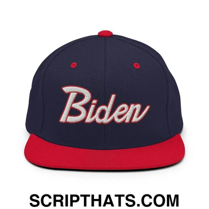 2024 Biden Script Flat Brim Bill Snapback Hat Navy Red