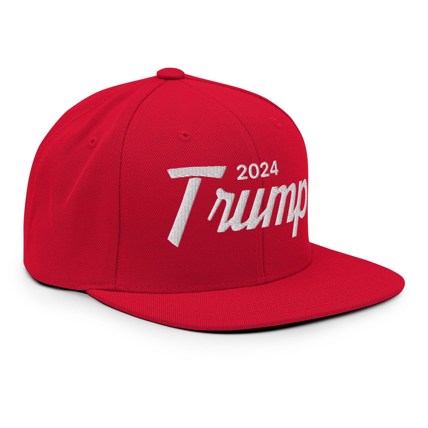 2024 Trump Script Flat Bill Brim Snapback Hat Red