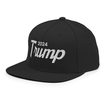 2024 Trump Script Flat Bill Brim Snapback Hat Black