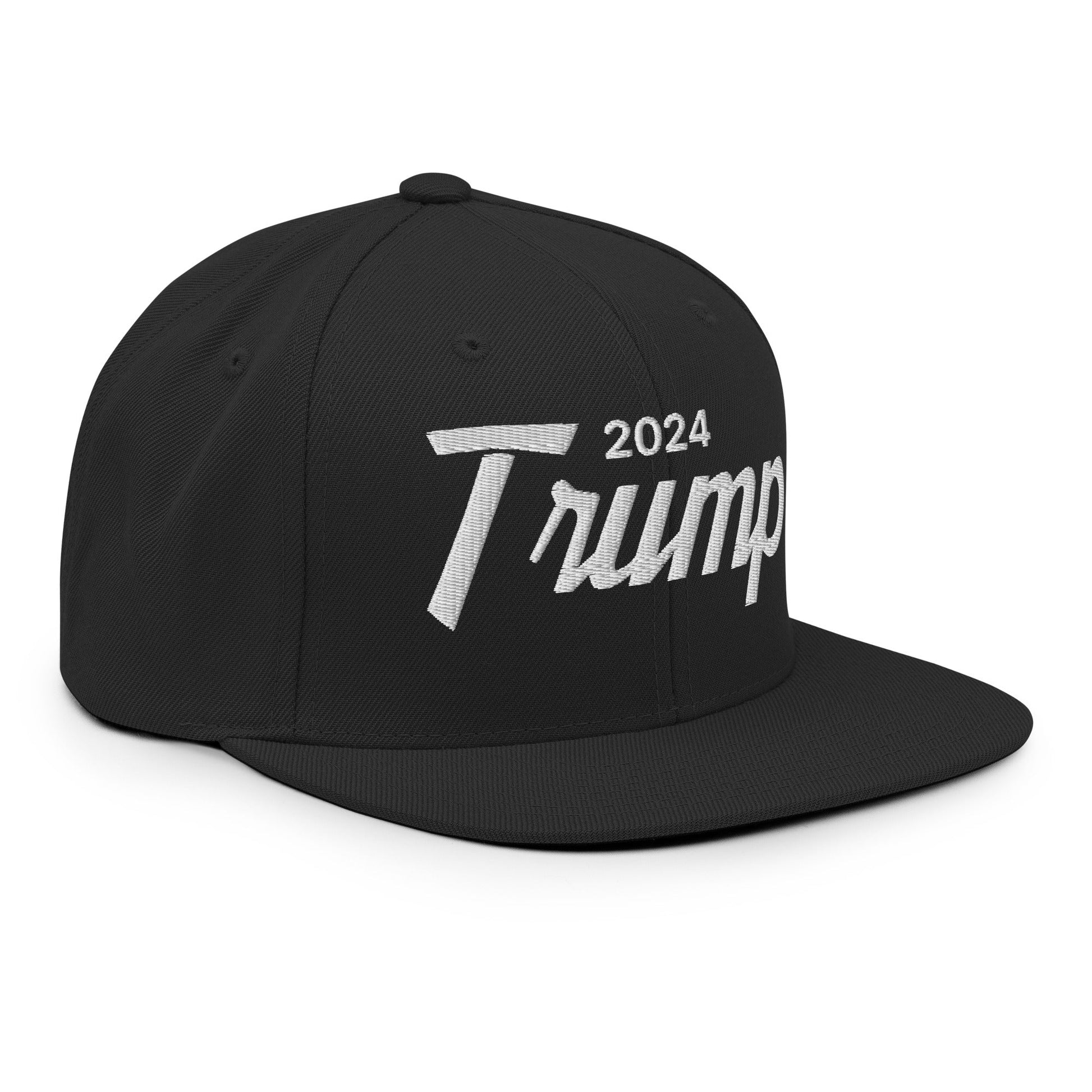 2024 Trump Script Flat Bill Brim Snapback Hat Black