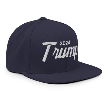 2024 Trump Script Flat Bill Brim Snapback Hat Navy