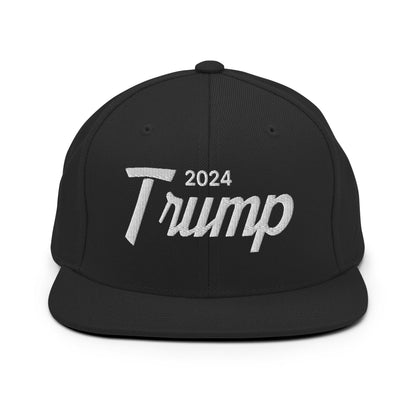 2024 Trump Script Flat Bill Brim Snapback Hat Black