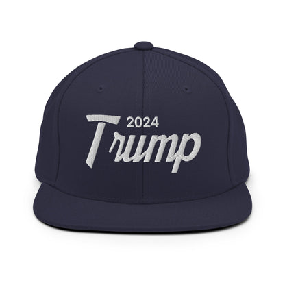 2024 Trump Script Flat Bill Brim Snapback Hat Navy