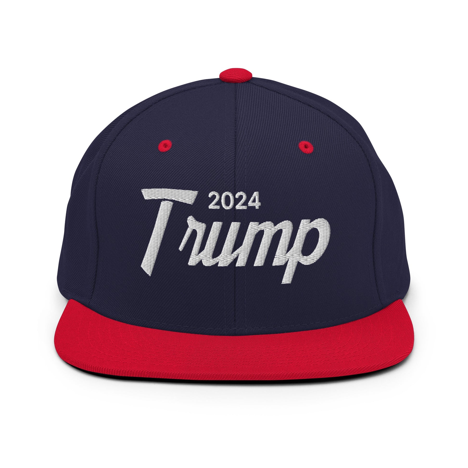 2024 Trump Script Flat Bill Brim Snapback Hat Navy Red