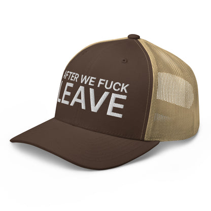 After We Fuck Leave Retro Trucker Hat Brown Khaki