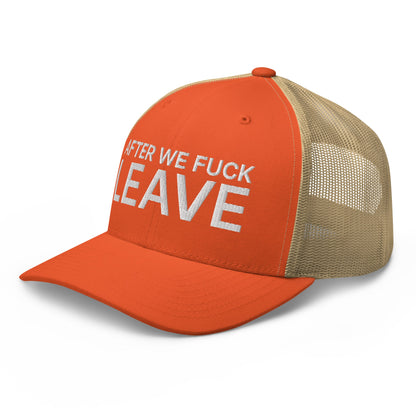 After We Fuck Leave Retro Trucker Hat Rustic Orange Khaki