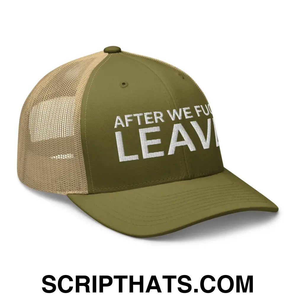 After We Fuck Leave Retro Trucker Hat Moss Khaki