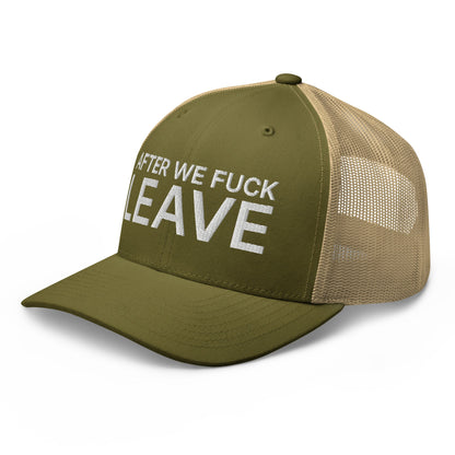 After We Fuck Leave Retro Trucker Hat Moss Khaki