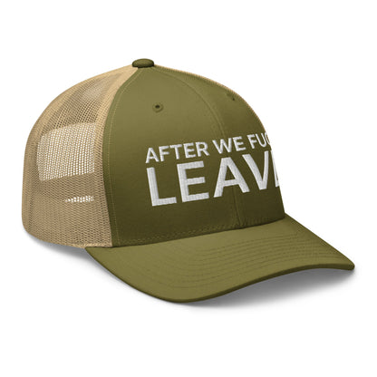 After We Fuck Leave Retro Trucker Hat Moss Khaki