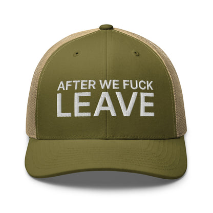 After We Fuck Leave Retro Trucker Hat Moss Khaki