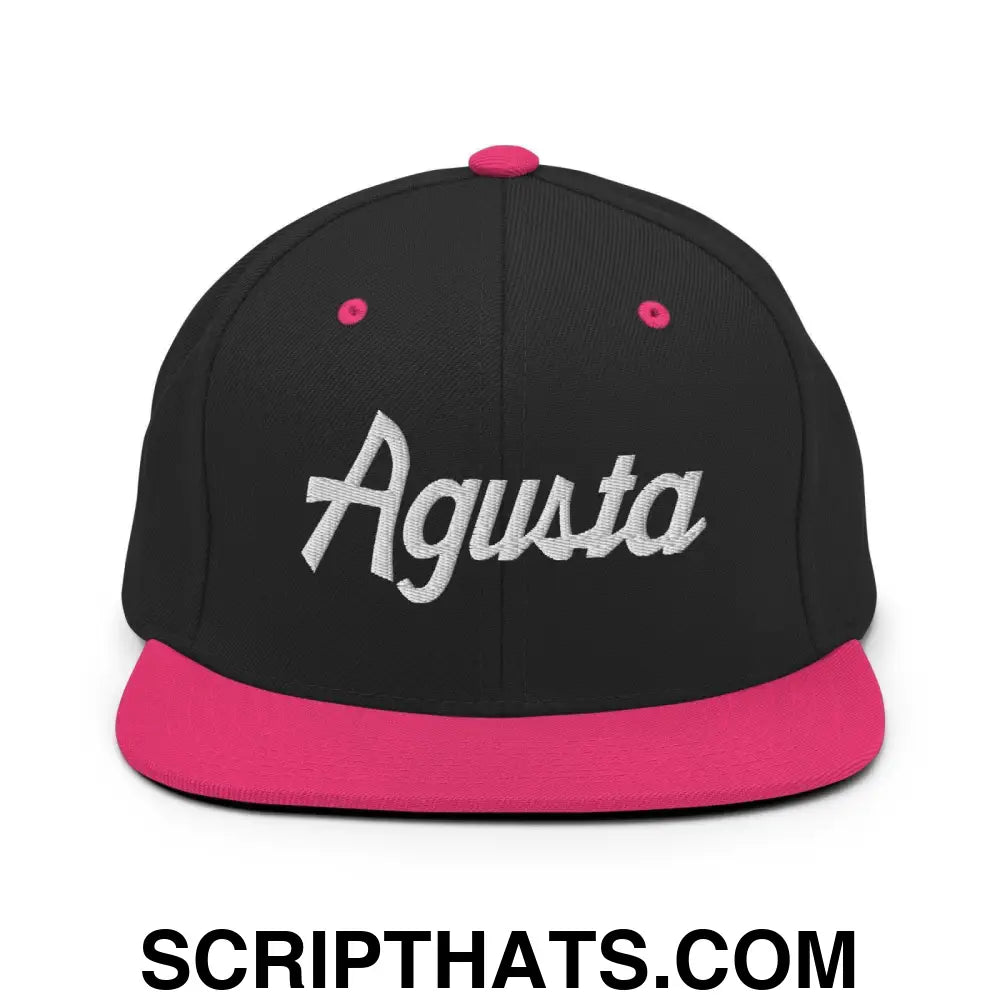 Agusta Script Snapback Hat Black Neon Pink