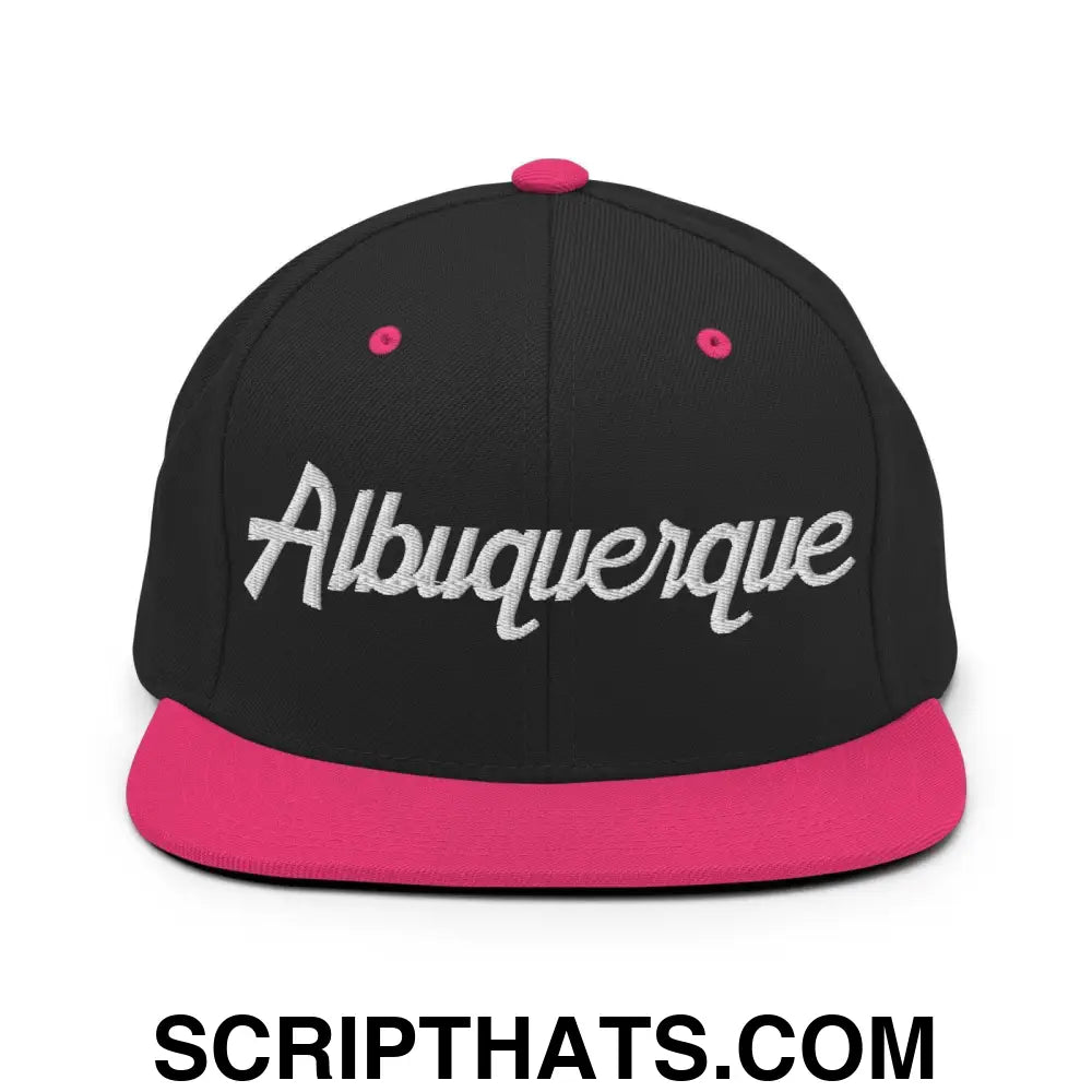 Albuquerque Script Snapback Hat Black Neon Pink