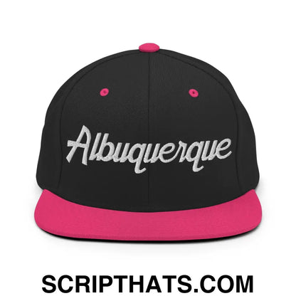 Albuquerque Script Snapback Hat Black Neon Pink