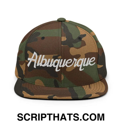 Albuquerque Script Snapback Hat Green Camo