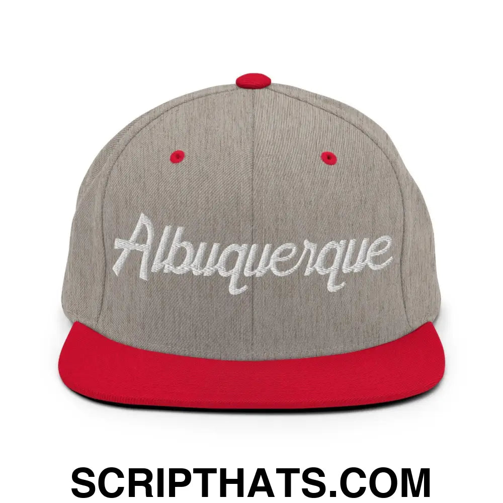 Albuquerque Script Snapback Hat Heather Grey Red