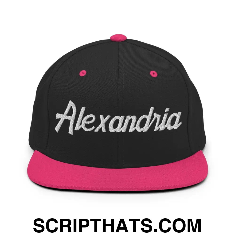 Alexandria Script Snapback Hat Black Neon Pink