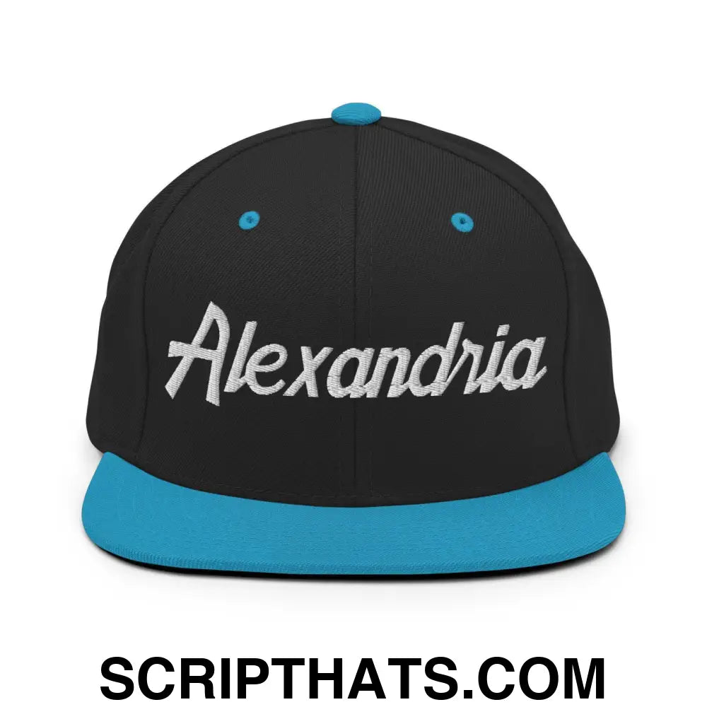 Alexandria Script Snapback Hat Black Teal