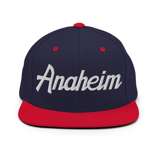 Anaheim Script Snapback Hat Navy Red