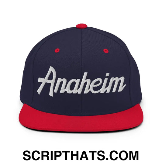 Anaheim Script Snapback Hat Navy Red