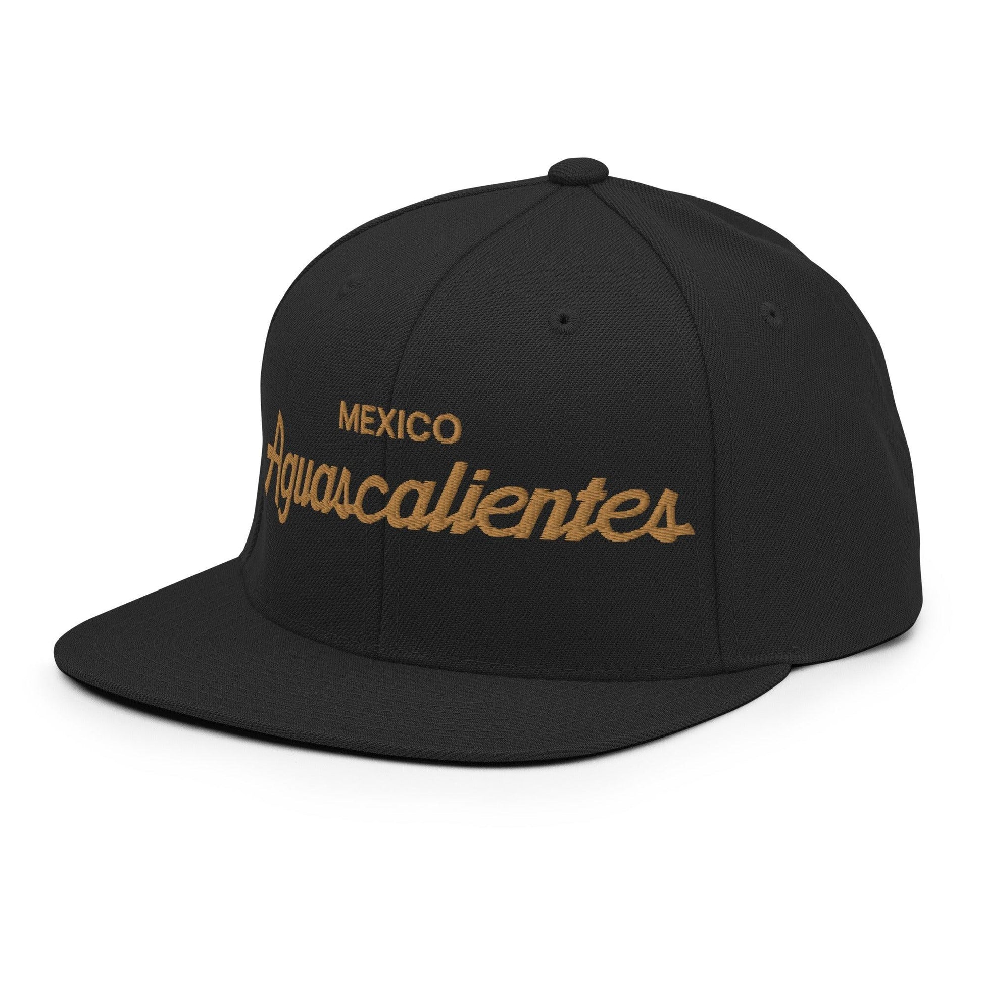 Aquascalientes Mexico Gold Vintage Sports Script Snapback Hat Black