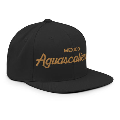 Aquascalientes Mexico Gold Vintage Sports Script Snapback Hat Black