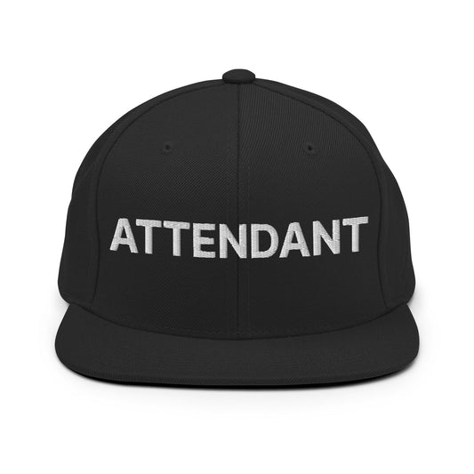 Attendant Uniform Work Embroidered Flat Bill Brim Snapback Hat Black