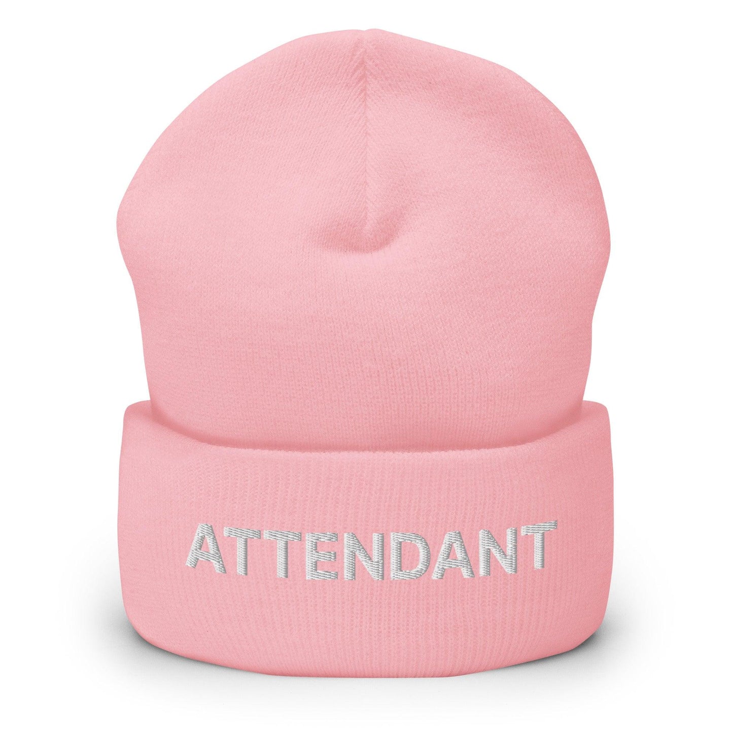 Attendant Uniform Work Embroidered Knit Cuffed Beanie Baby Pink