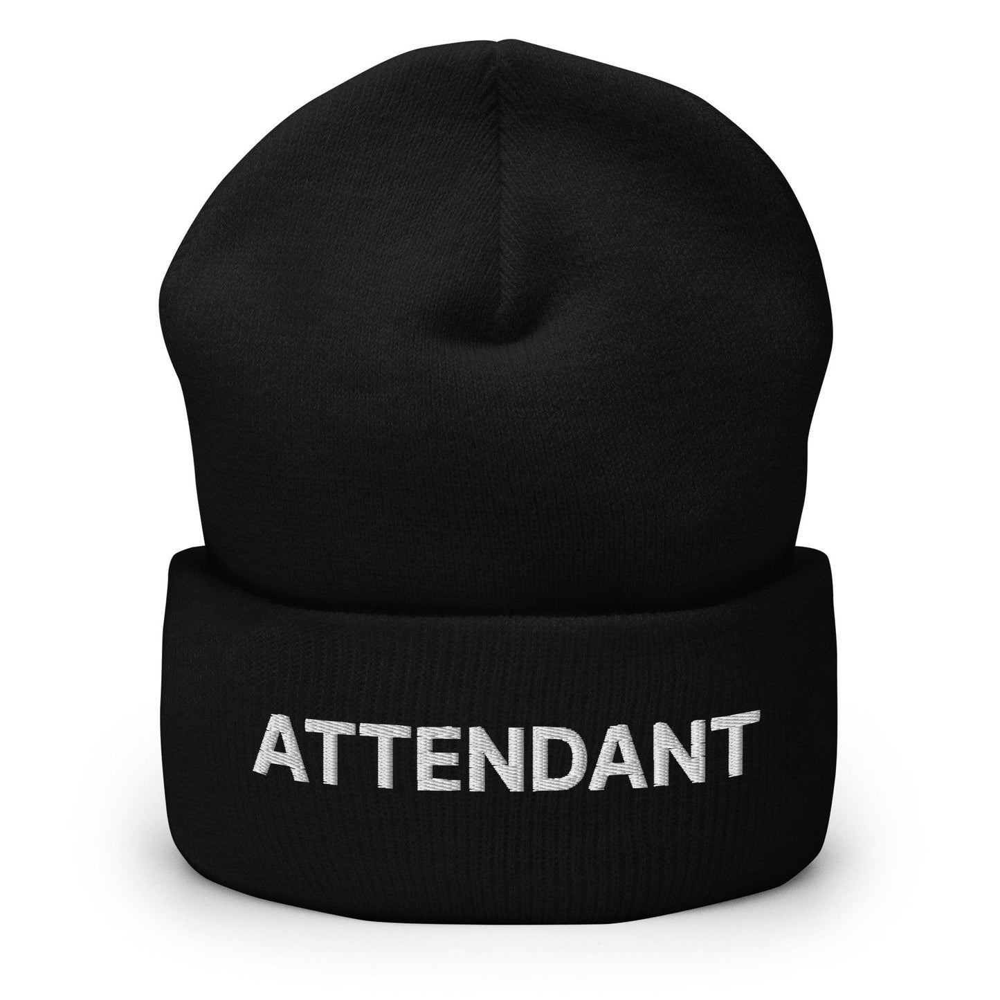 Attendant Uniform Work Embroidered Knit Cuffed Beanie Black