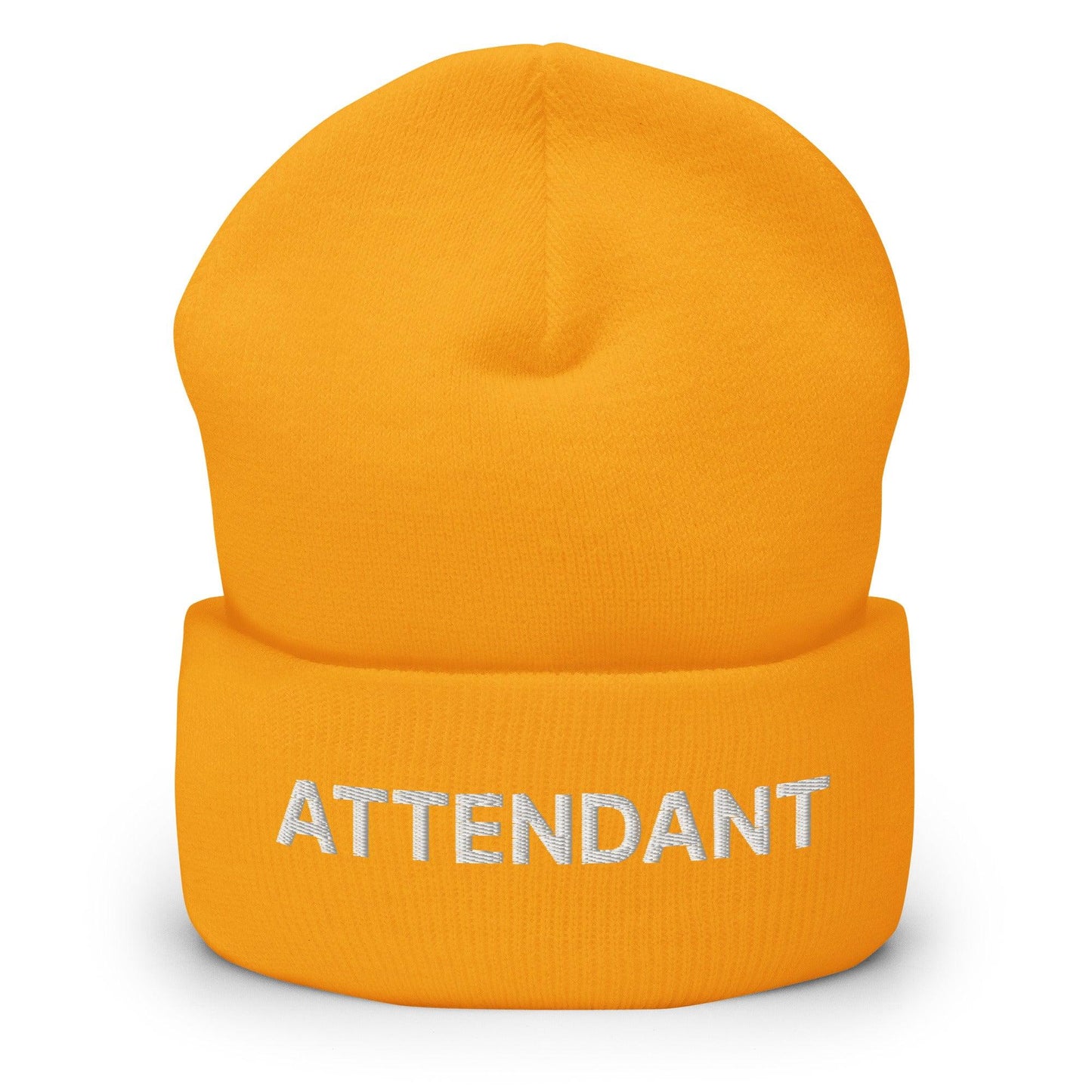 Attendant Uniform Work Embroidered Knit Cuffed Beanie Gold