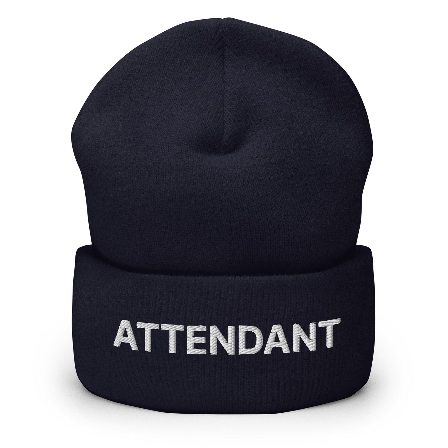 Attendant Uniform Work Embroidered Knit Cuffed Beanie Navy