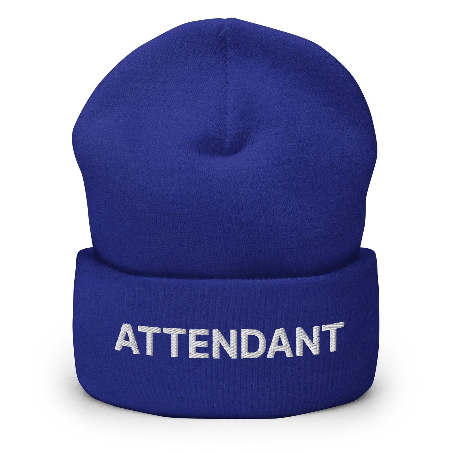 Attendant Uniform Work Embroidered Knit Cuffed Beanie Royal