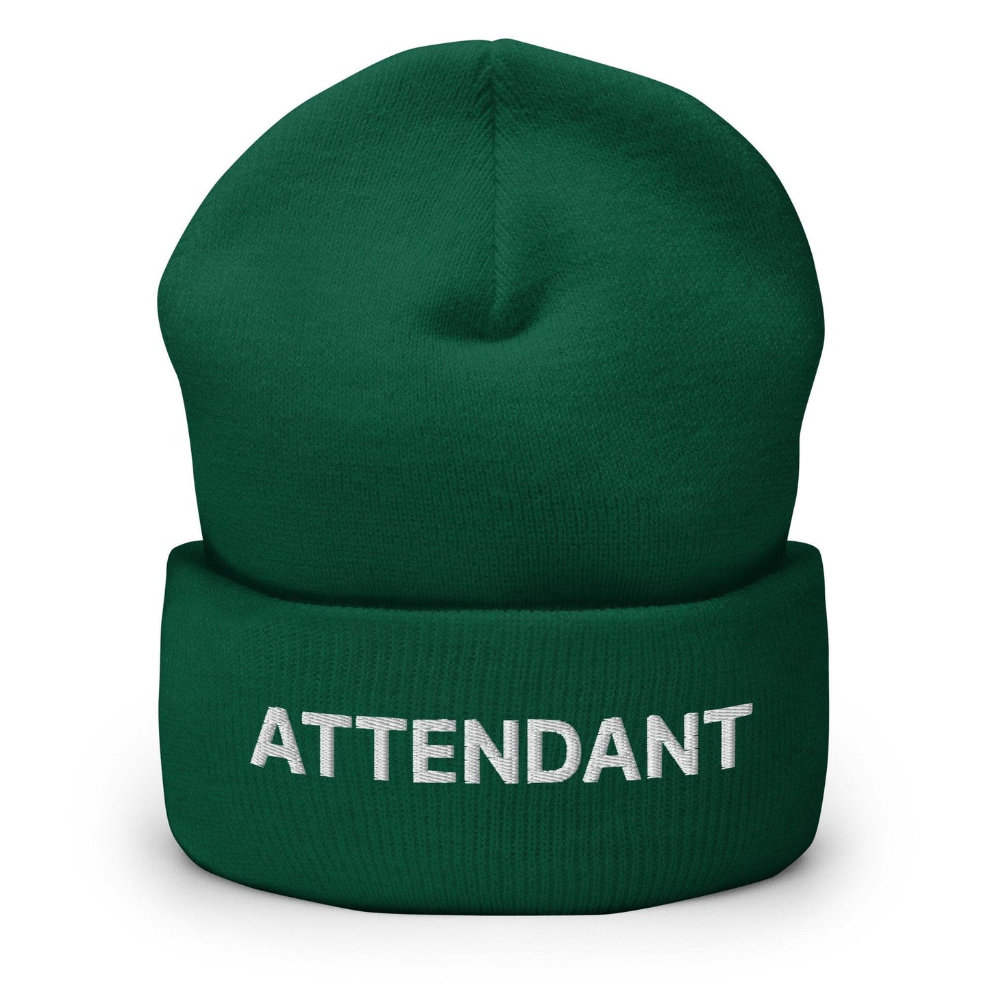 Attendant Uniform Work Embroidered Knit Cuffed Beanie Spruce