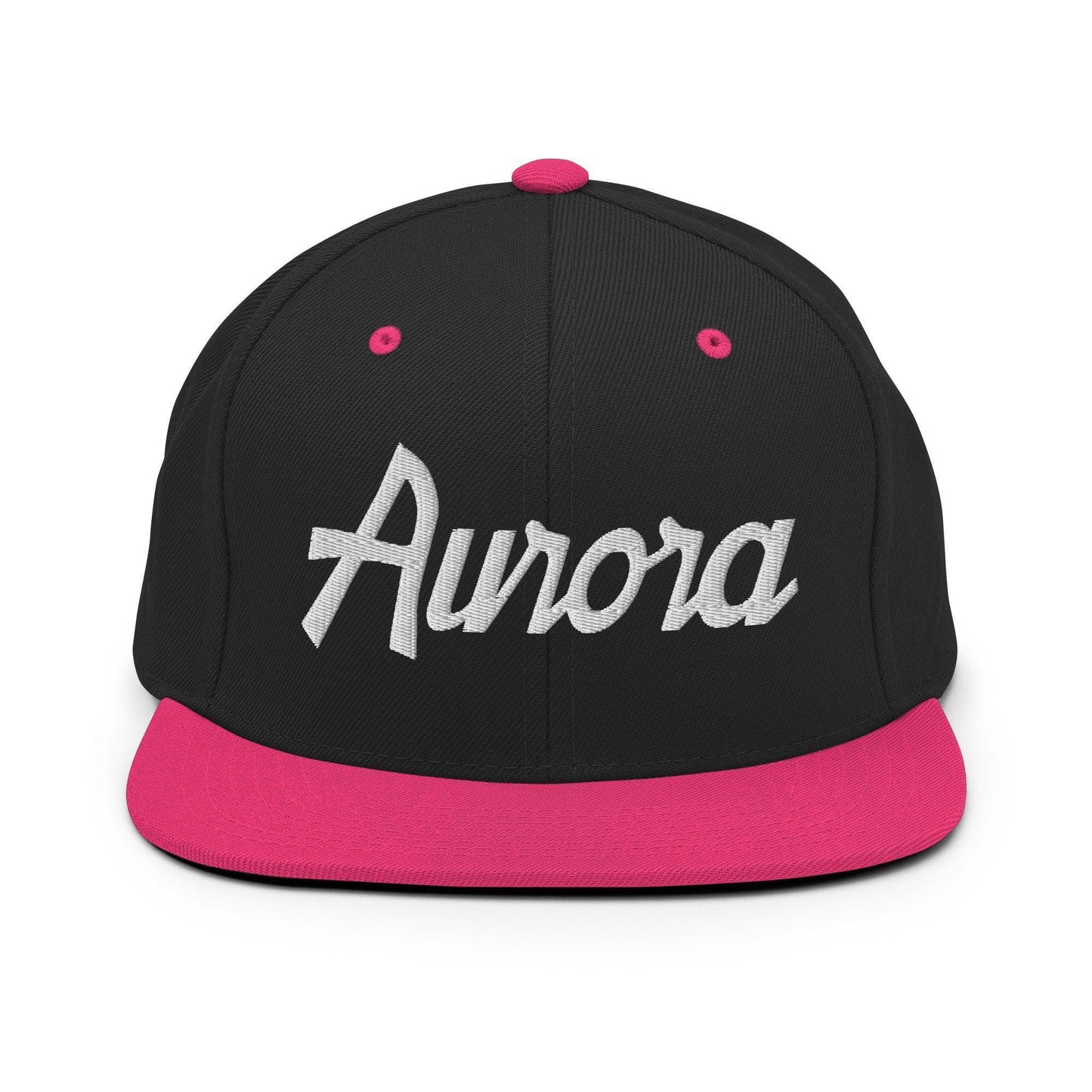 Aurora Script Snapback Hat Black Neon Pink