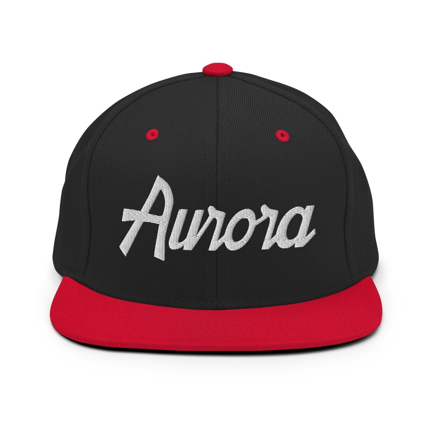 Aurora Script Snapback Hat Black Red