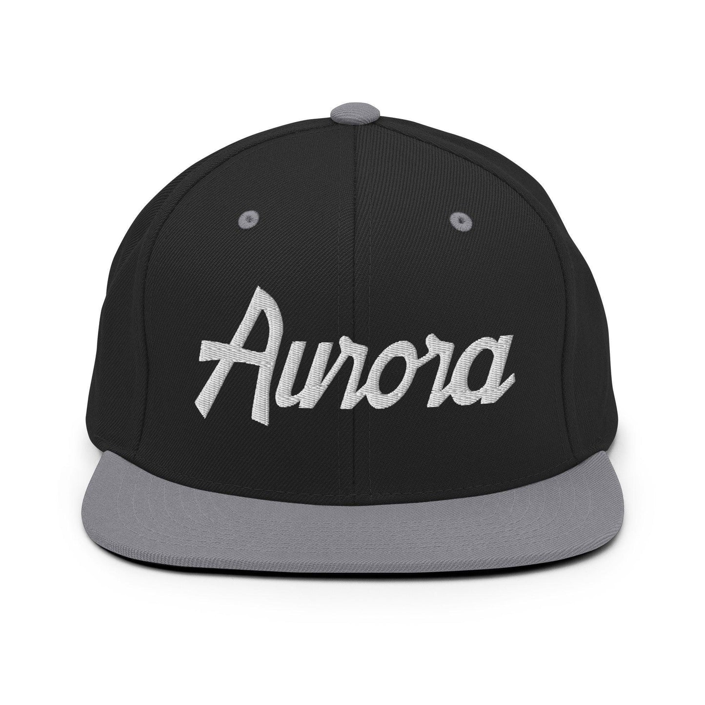 Aurora Script Snapback Hat Black Silver