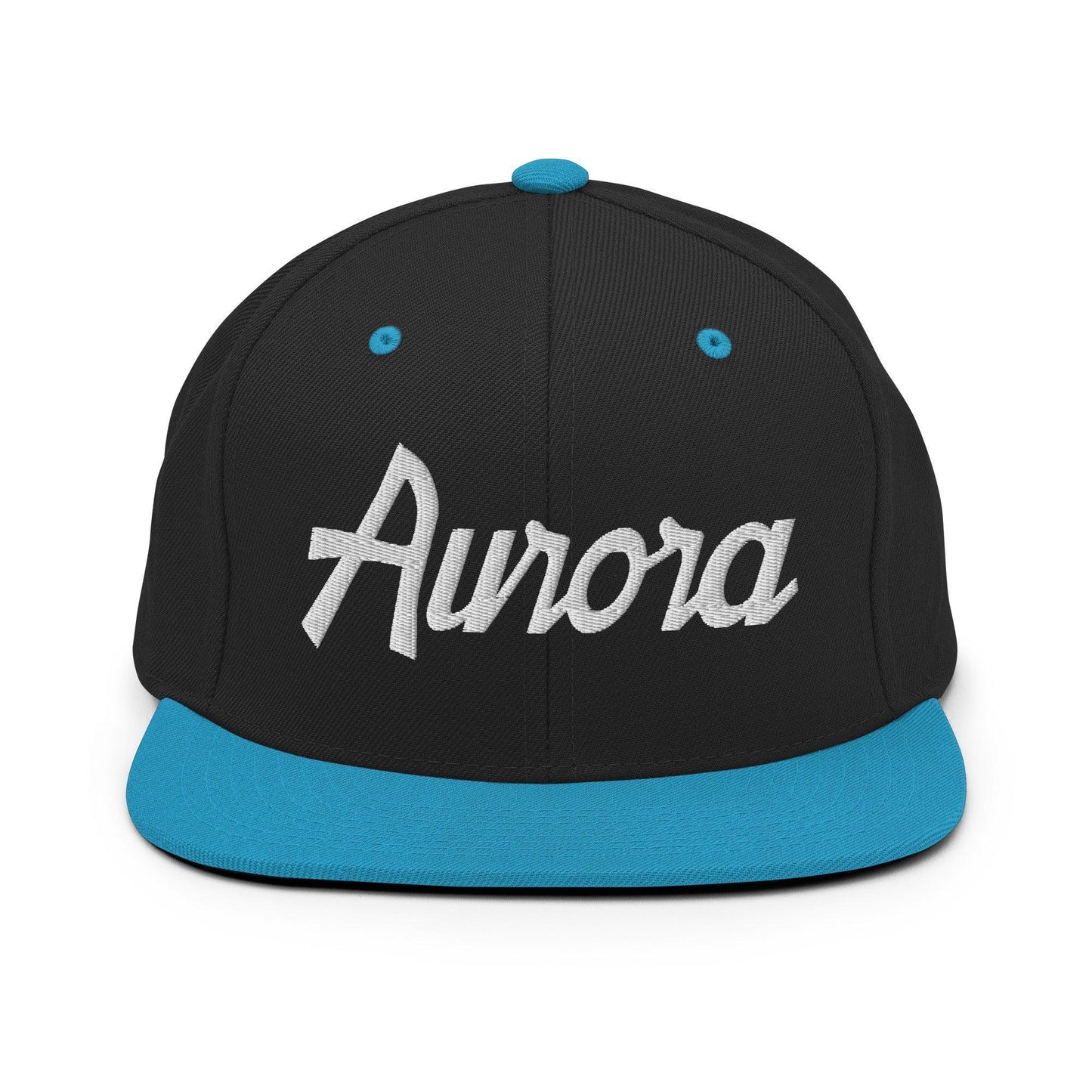 Aurora Script Snapback Hat Black Teal