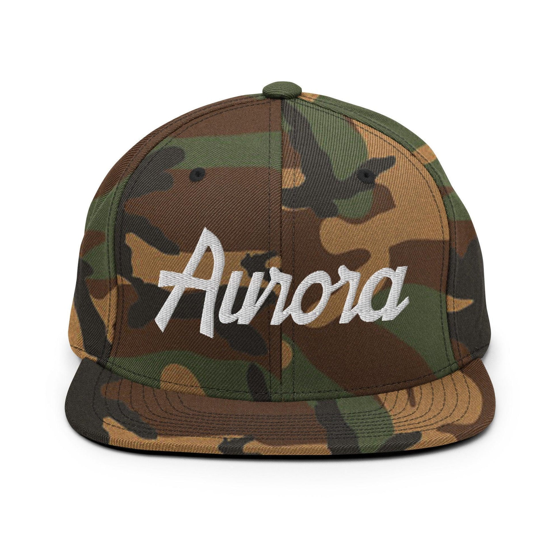 Aurora Script Snapback Hat Green Camo