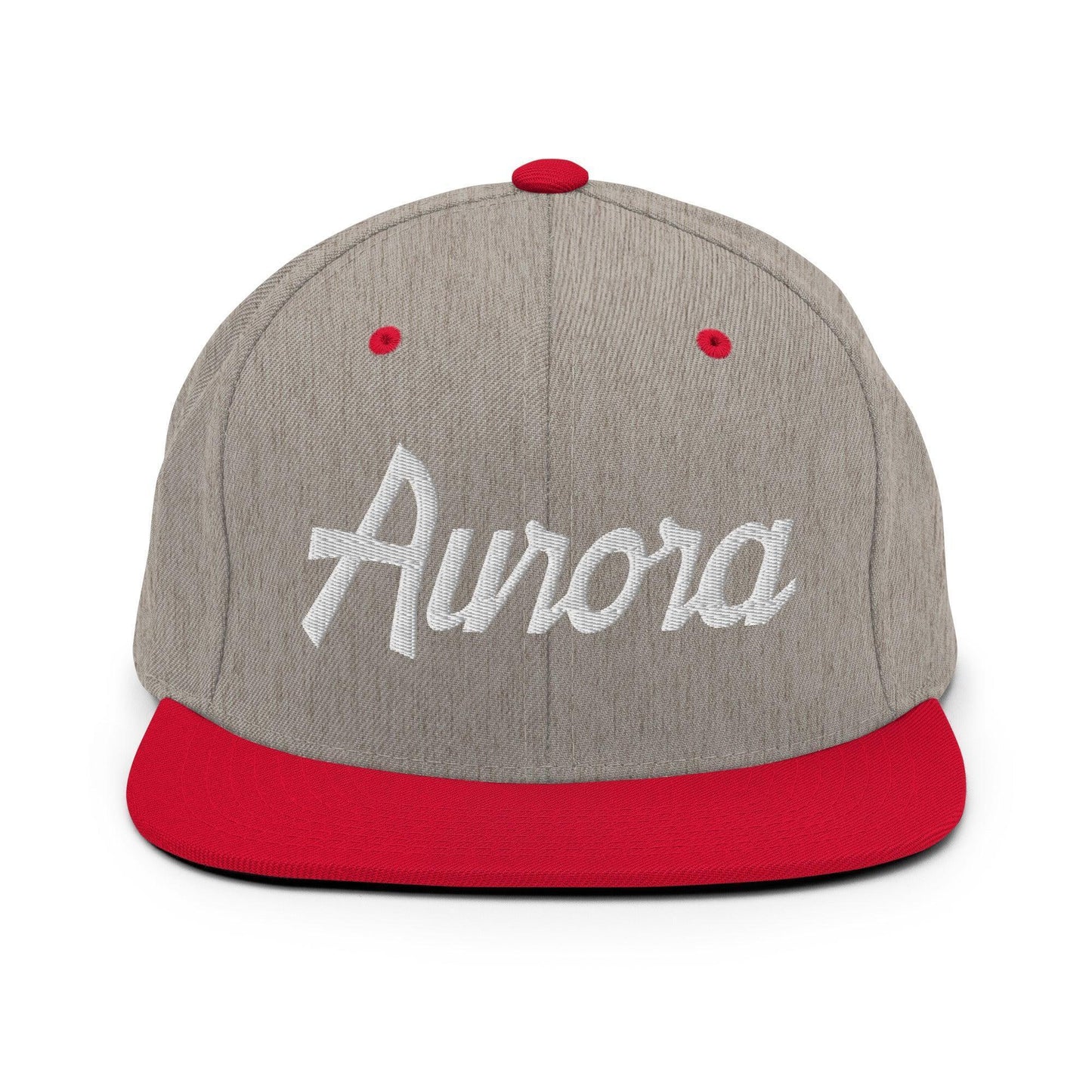 Aurora Script Snapback Hat Heather Grey Red