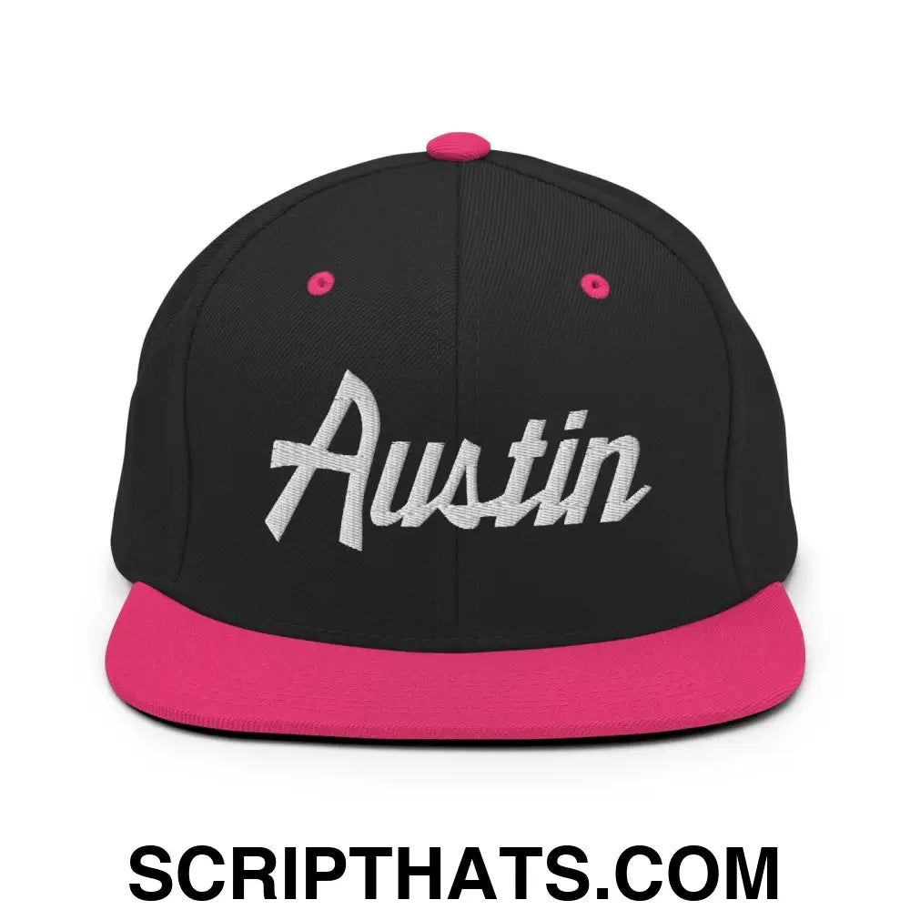 Austin Script Snapback Hat Black Neon Pink