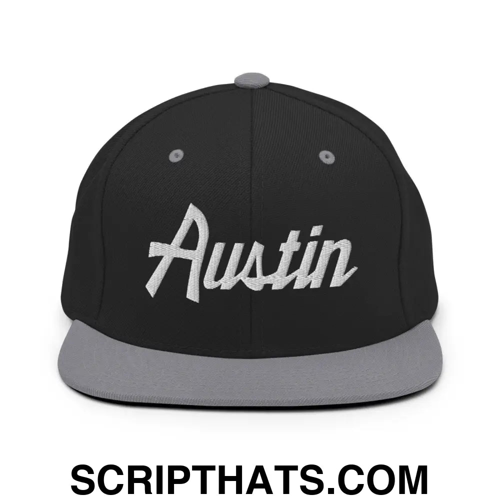 Austin Script Snapback Hat Black Silver