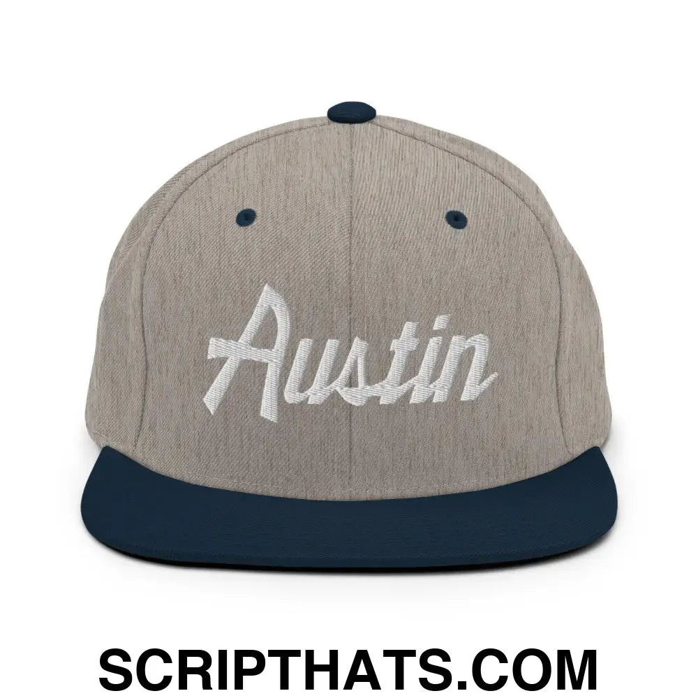 Austin Script Snapback Hat Heather Grey Navy