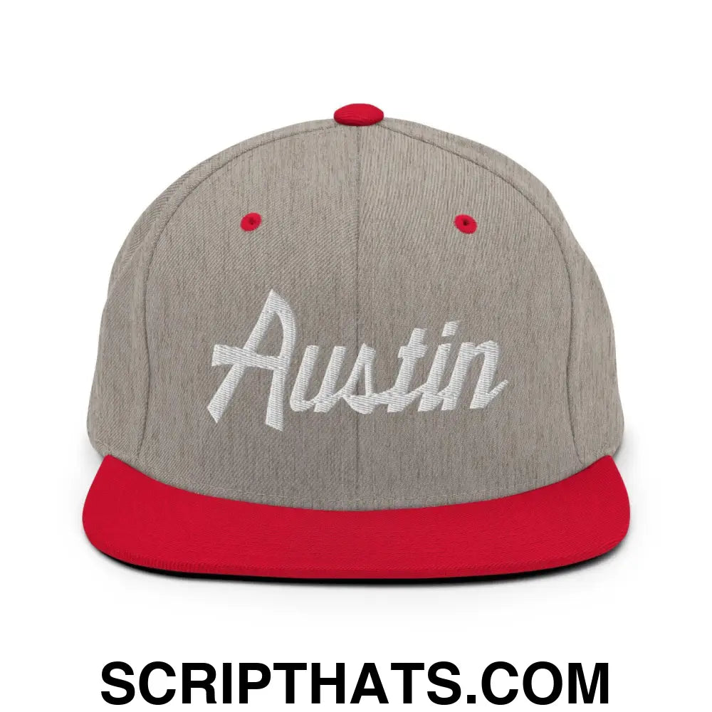 Austin Script Snapback Hat Heather Grey Red