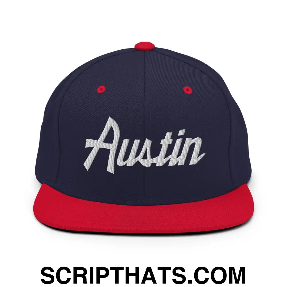 Austin Script Snapback Hat Navy Red