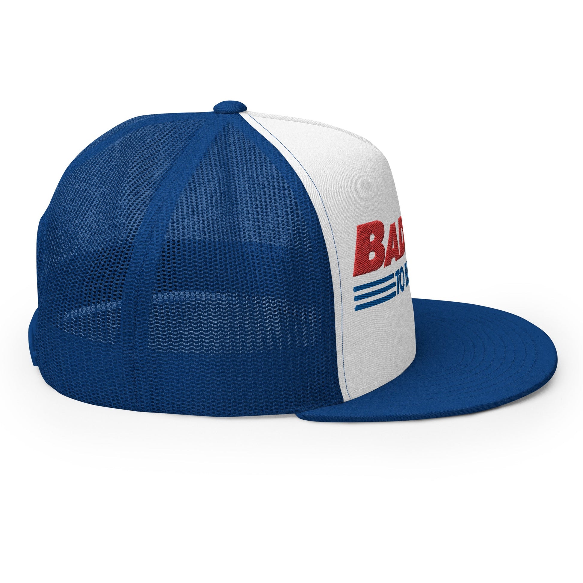 Bad Day to Be a Hot Dog Flat Bill Brim Trucker Hat Royal White Royal