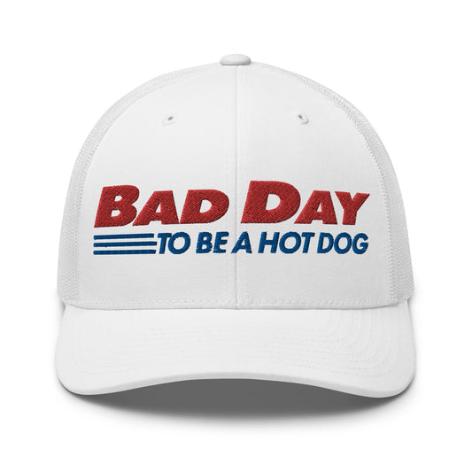 Bad Day to Be a Hot Dog Retro Trucker Hat White