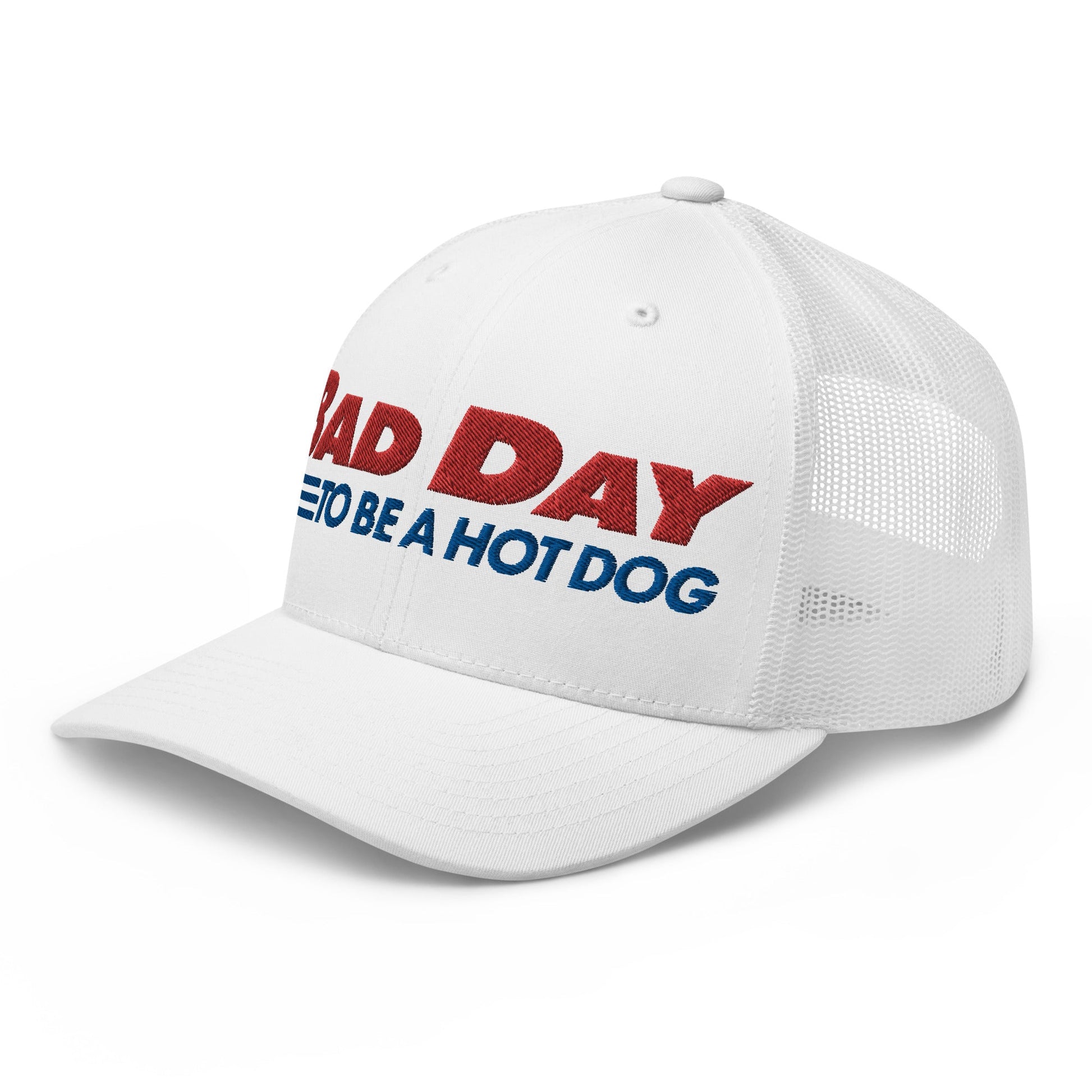 Bad Day to Be a Hot Dog Retro Trucker Hat White