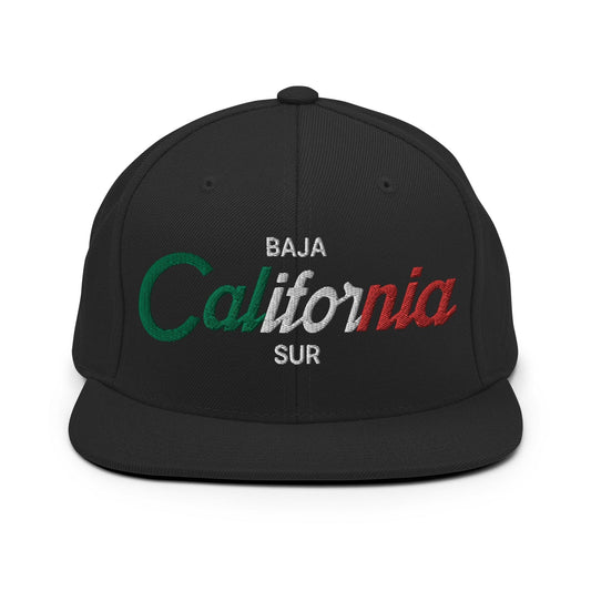 Baja California Sur Mexico Vintage Sports Script Snapback Hat Black